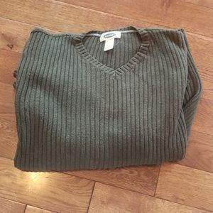 Old navy large V neck ribbed green sweater for men